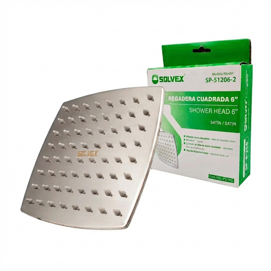 Regadera Solvex Cuadrada 6" Acabado Satín - Nueva