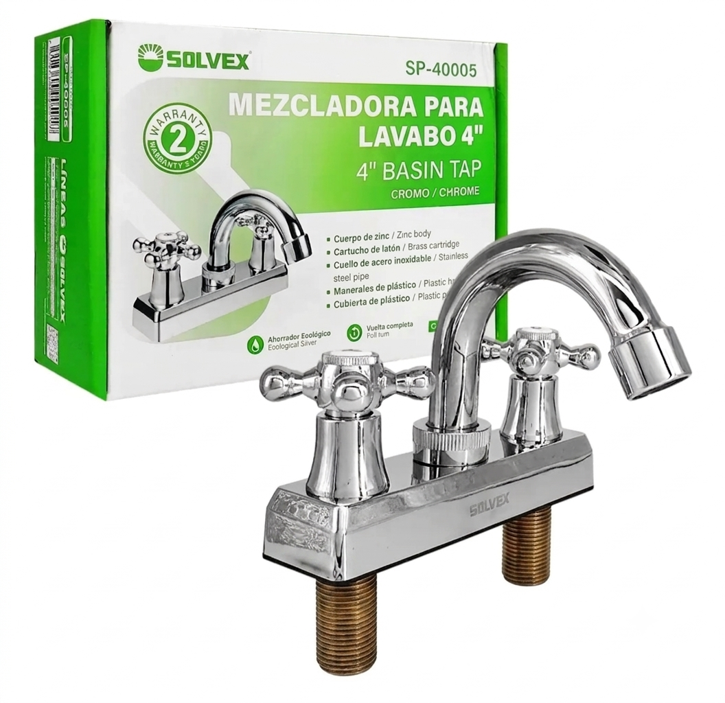 Mezcladora para Lavabo 4" SOLVEX (Cromo) – ¡Nueva!