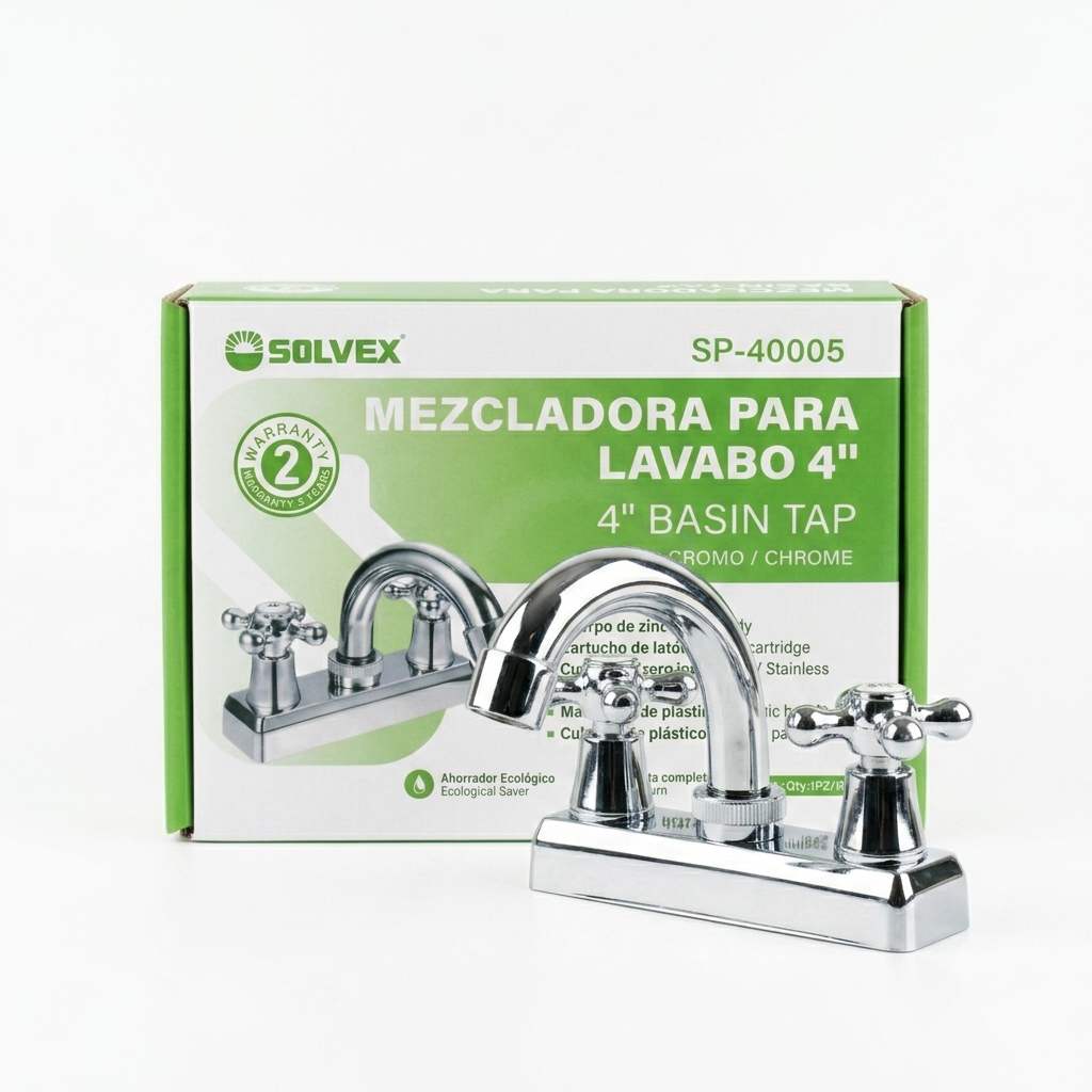 Mezcladora para Lavabo 4" SOLVEX (Cromo) – ¡Nueva!