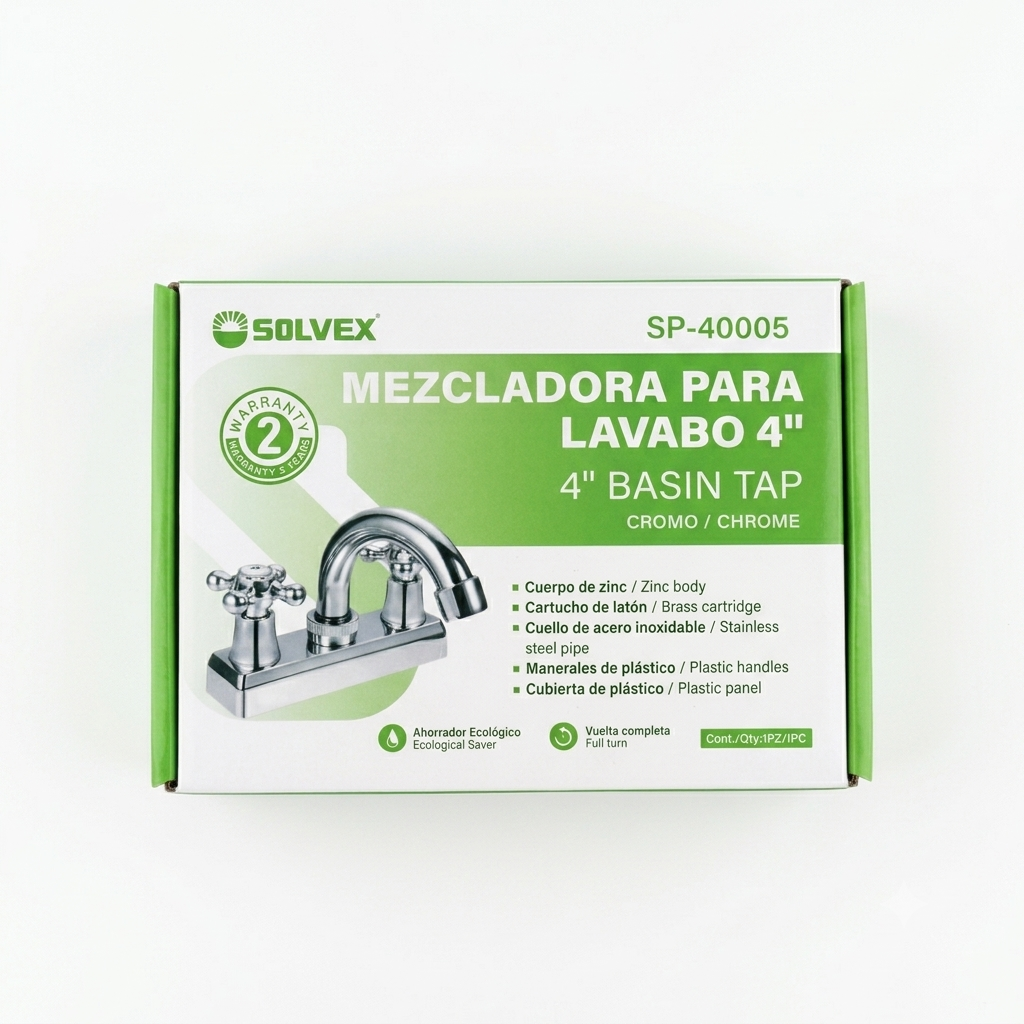 Mezcladora para Lavabo 4" SOLVEX (Cromo) – ¡Nueva!
