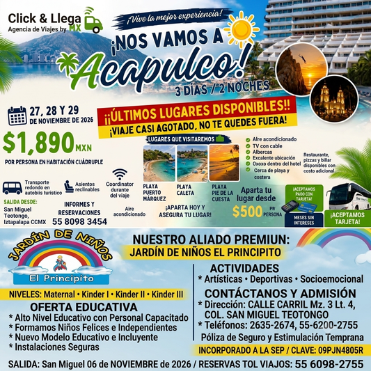 🏖️ ¡Excursión a Acapulco! 3 Días 2 Noches 🌊 (Transporte y Hotel)