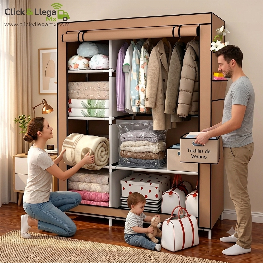 Clóset Montable de 4 Niveles con Perchero y Funda con Cierre