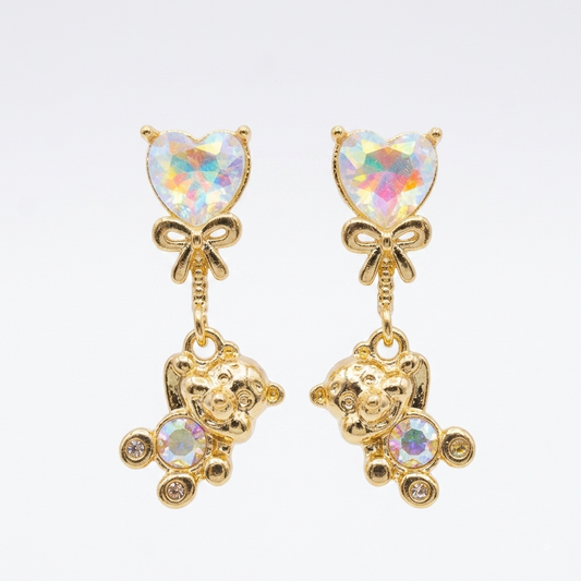 Aretes "Osito Corazón" Iridescente - Oro Laminado 18k