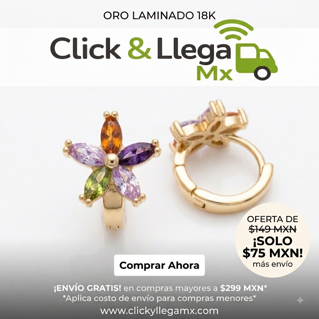 Arracadas Huggie de Flor Multicolor - Oro Laminado 18K