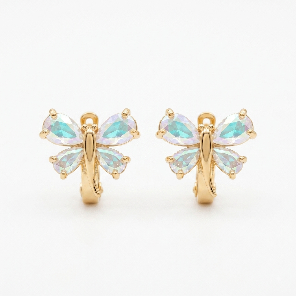 Aretes de Mariposa con Cristales Tornasol - Oro Laminado 18K