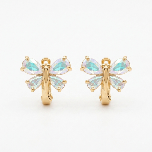 Aretes de Mariposa con Cristales Tornasol - Oro Laminado 18K