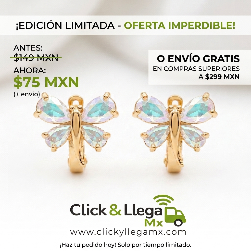 Aretes de Mariposa con Cristales Tornasol - Oro Laminado 18K
