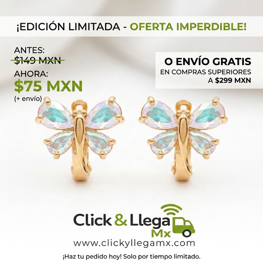 Aretes de Mariposa con Cristales Tornasol - Oro Laminado 18K