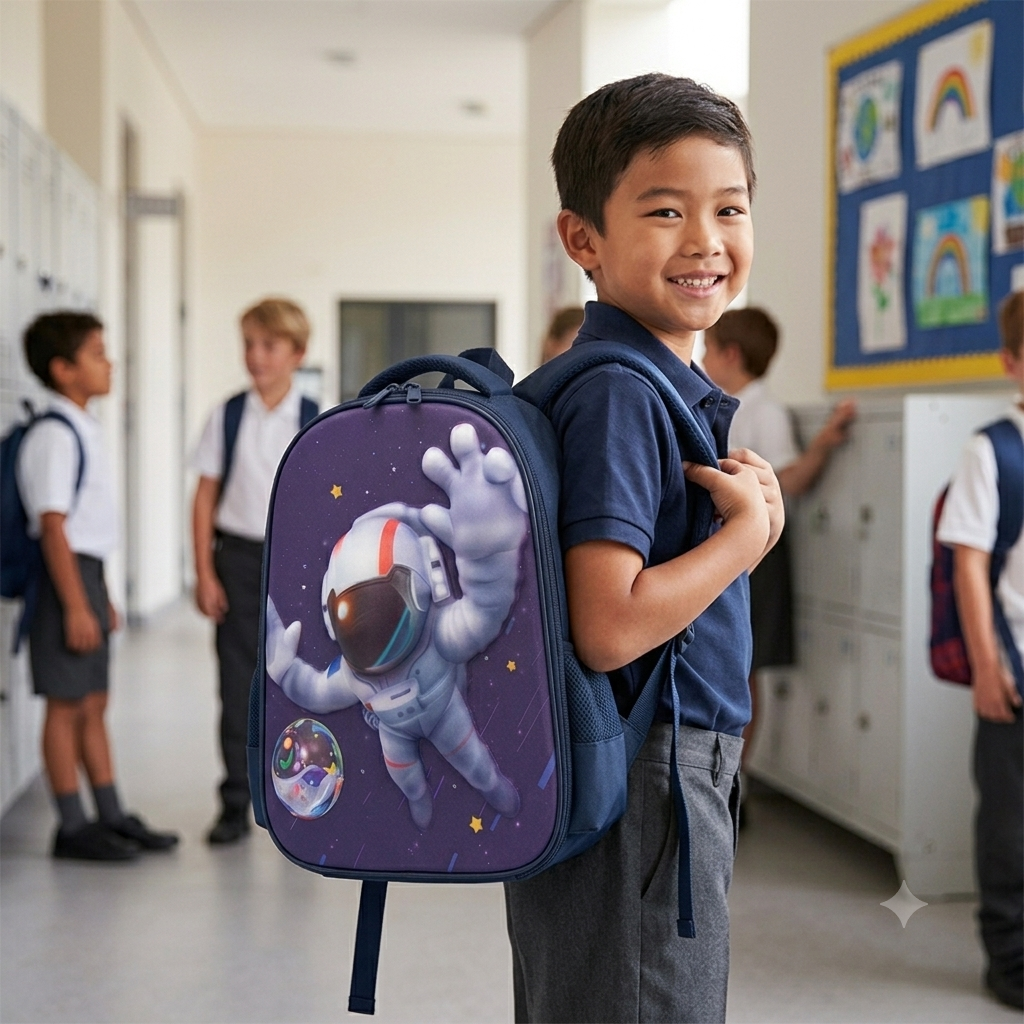 Mochila Escolar Infantil 3D Astronauta Galáctico – Económica, Resistente y Espaciosa
