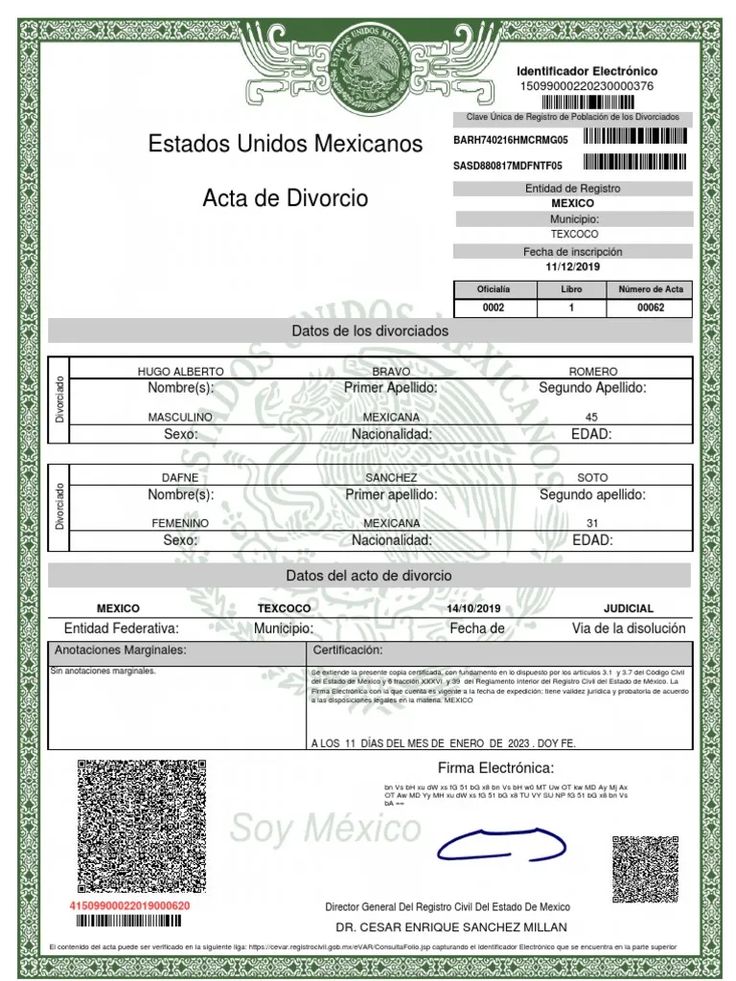 Actas de Nacimiento, Matrimonio, Divorcio, Defunción Originales, Verificables
