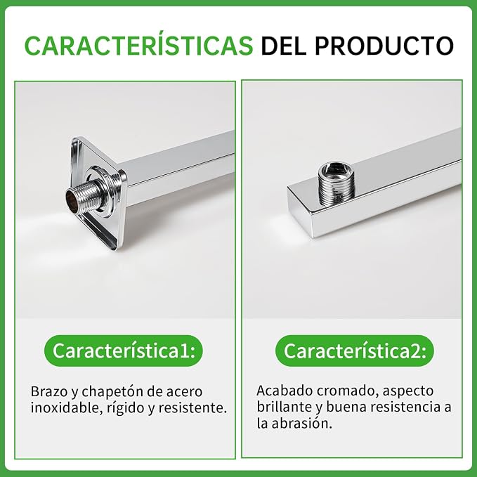 SOLVEX Brazo y Chapetón para Regadera de Acero Inoxidable, 40cm, SP-51035-2