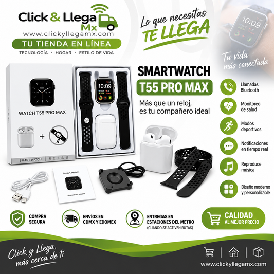 Smartwatch T55 Pro Max + Audífonos Bluetooth