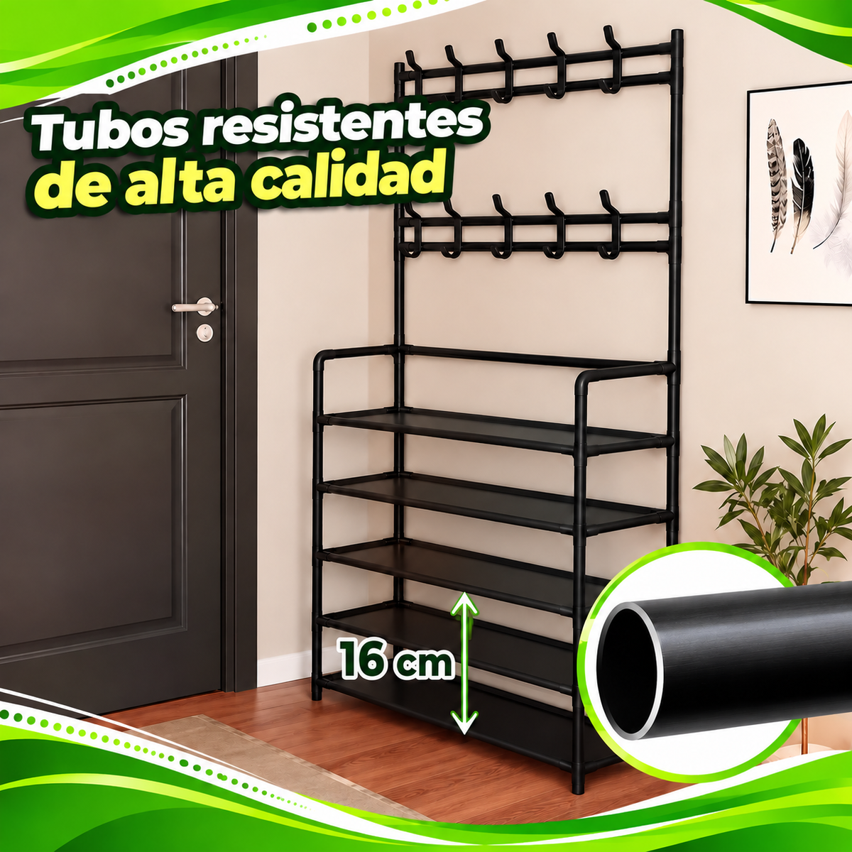 Zapatera con Perchero Multifuncional – Organizador de Zapatos y Ropa
