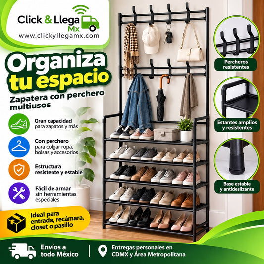 Zapatera con Perchero Multifuncional – Organizador de Zapatos y Ropa