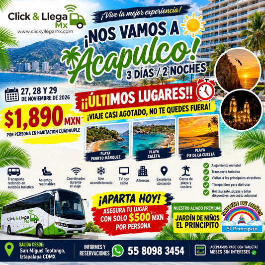 🏖️ ¡Excursión a Acapulco! 3 Días 2 Noches 🌊 (Transporte y Hotel)