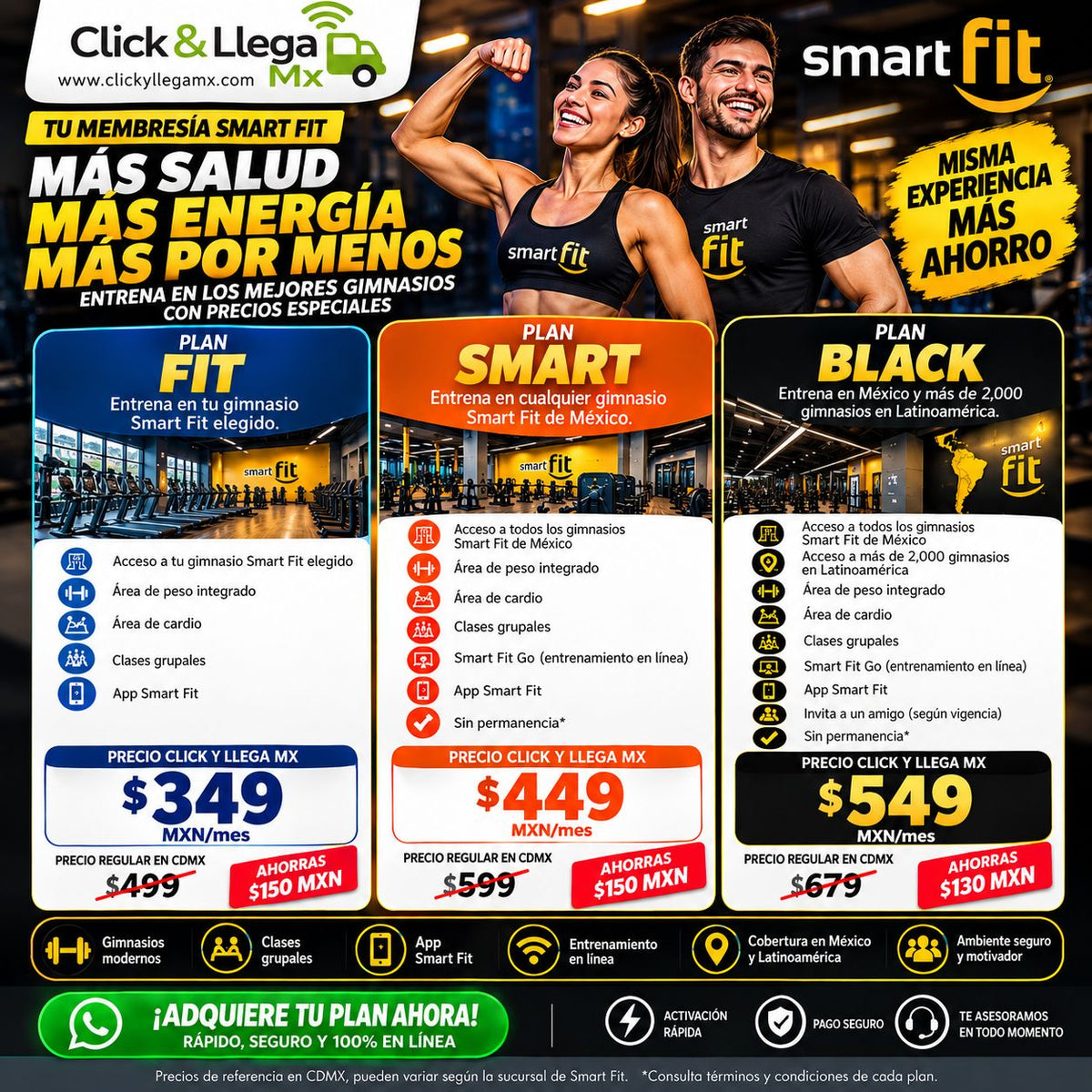 Membresías Smart Fit FIT, SMART y BLACK | Click & Llega MX