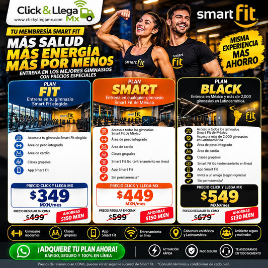 Membresías Smart Fit FIT, SMART y BLACK | Click & Llega MX