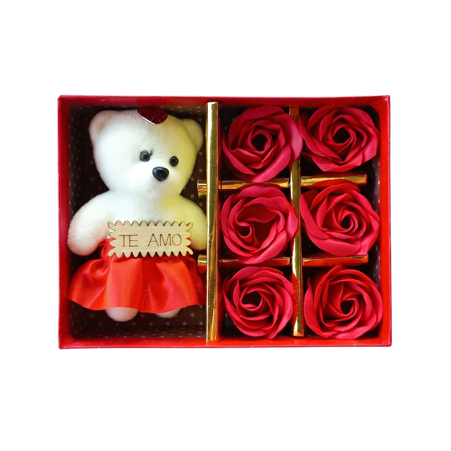 Caja de Regalo con Rosas y Osito de Peluche "Te Amo"