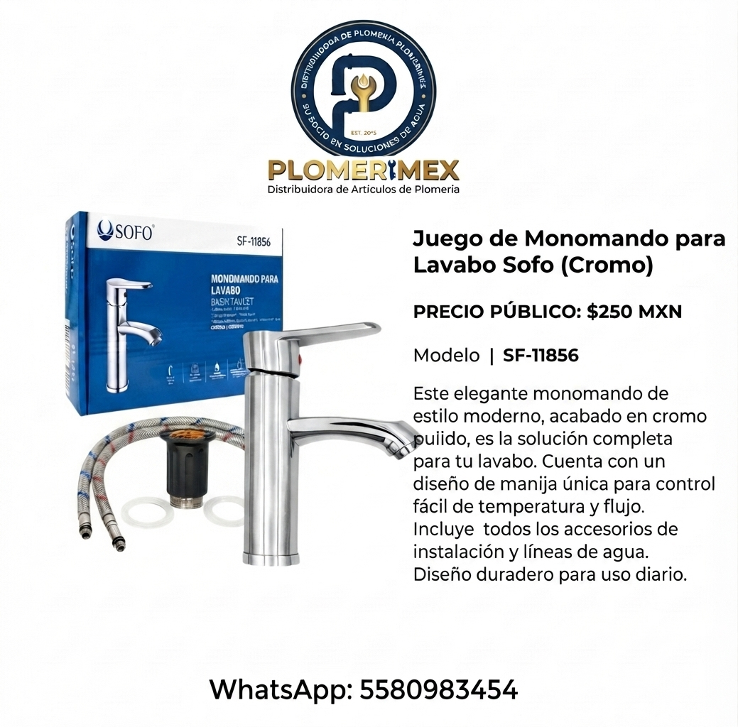 Juego Monomando para Lavabo Sofo Cromo - Alta Calidad