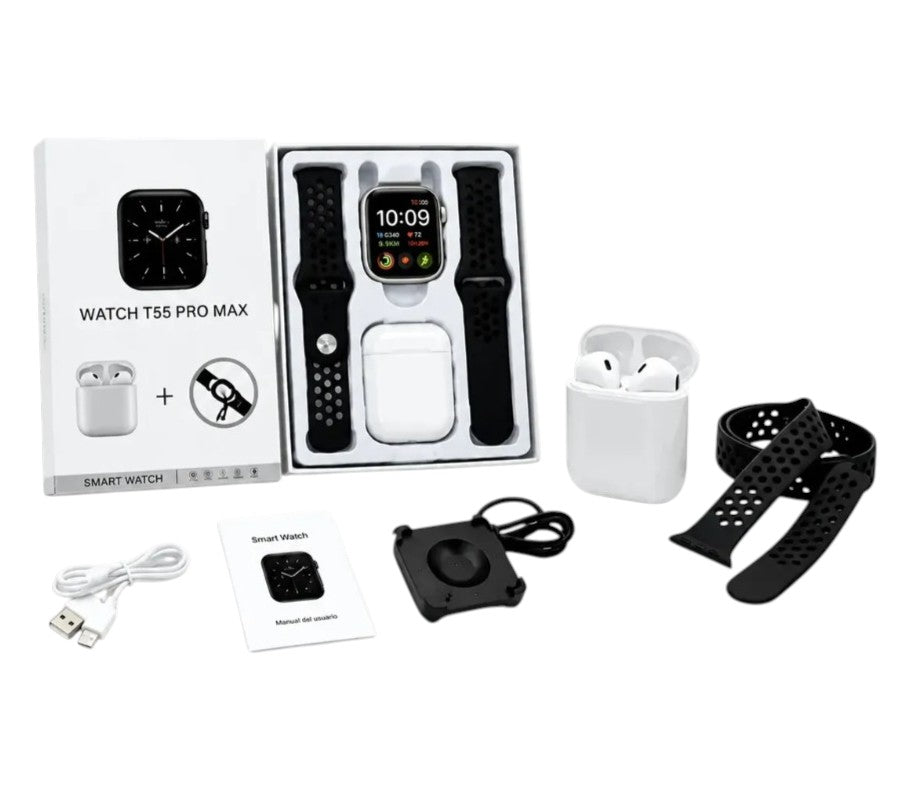 Smartwatch T55 Pro Max + Audífonos Bluetooth
