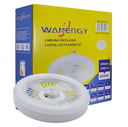 Foco Lámpara Con Ventilador De Techo Wanergy 28W Luz Fría Base E27