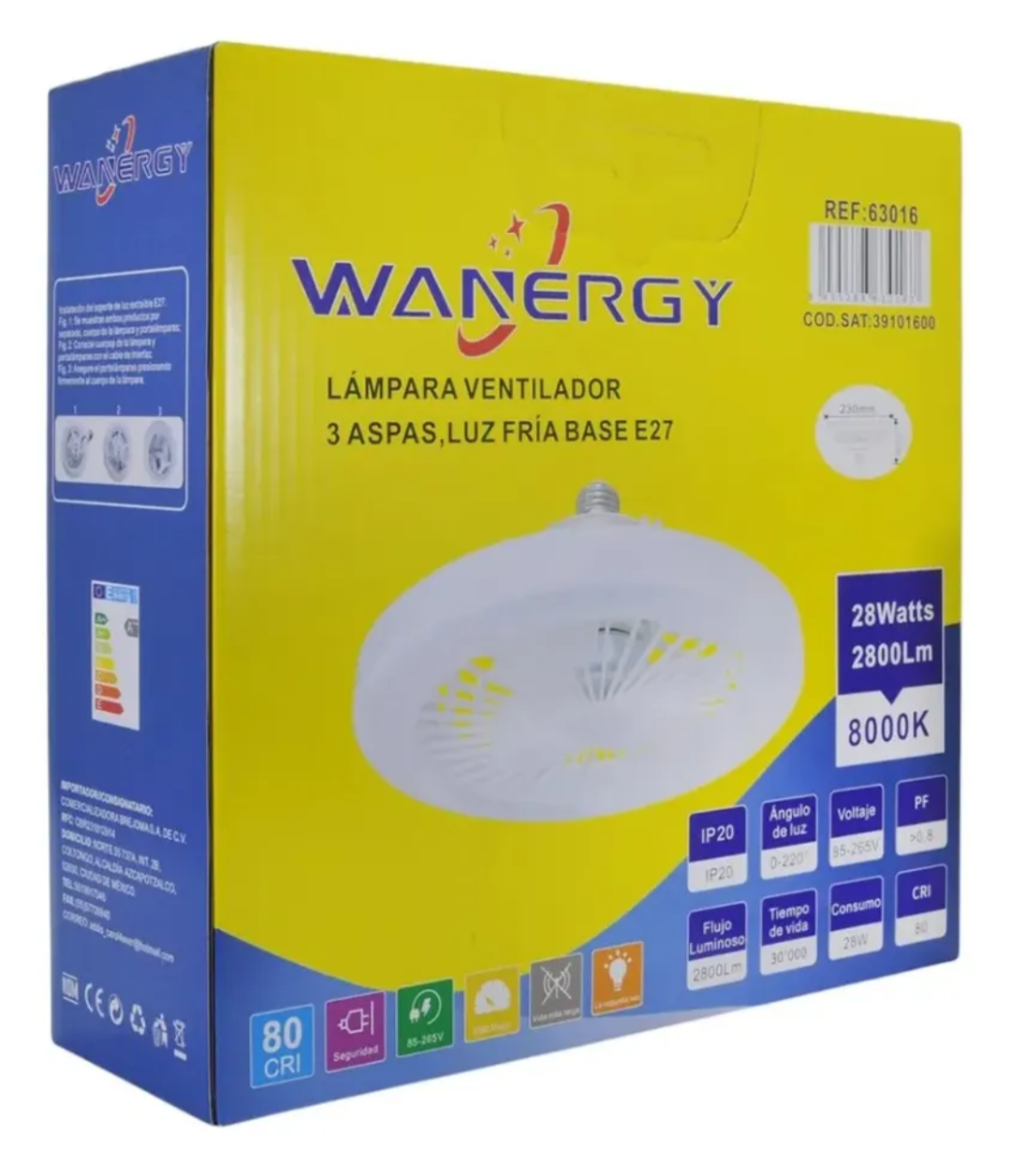 Foco Lámpara Con Ventilador De Techo Wanergy 28W Luz Fría Base E27