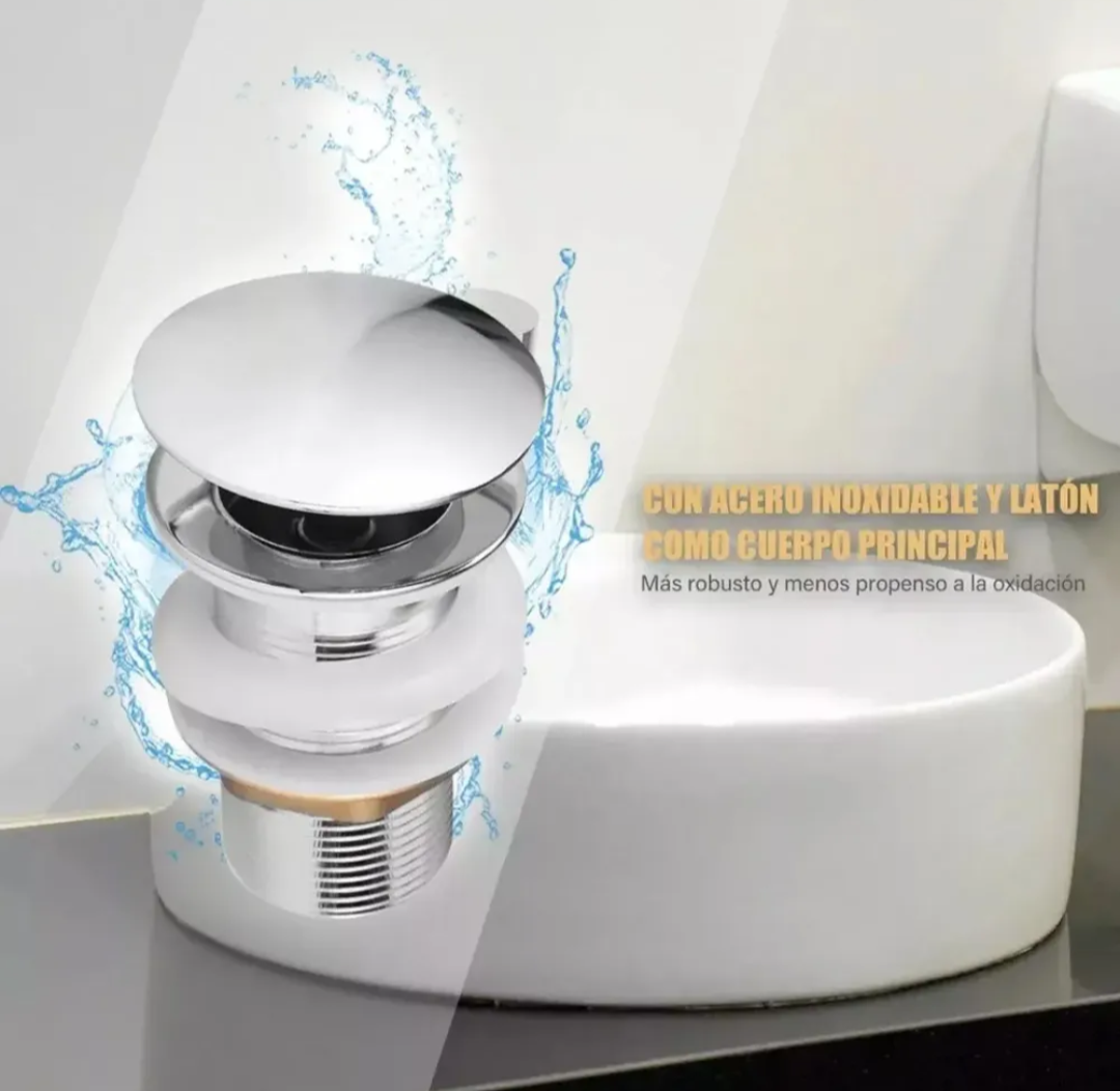 Contra Universal Para Lavabo Tipo Push - Cromo Brillante Sin Rebosadero