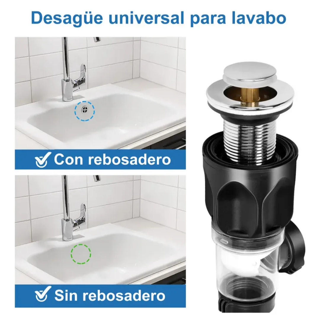 Contra para Lavabo con Tapon de Moneda y Céspol Flexible - Sifón – ¡Nueva!