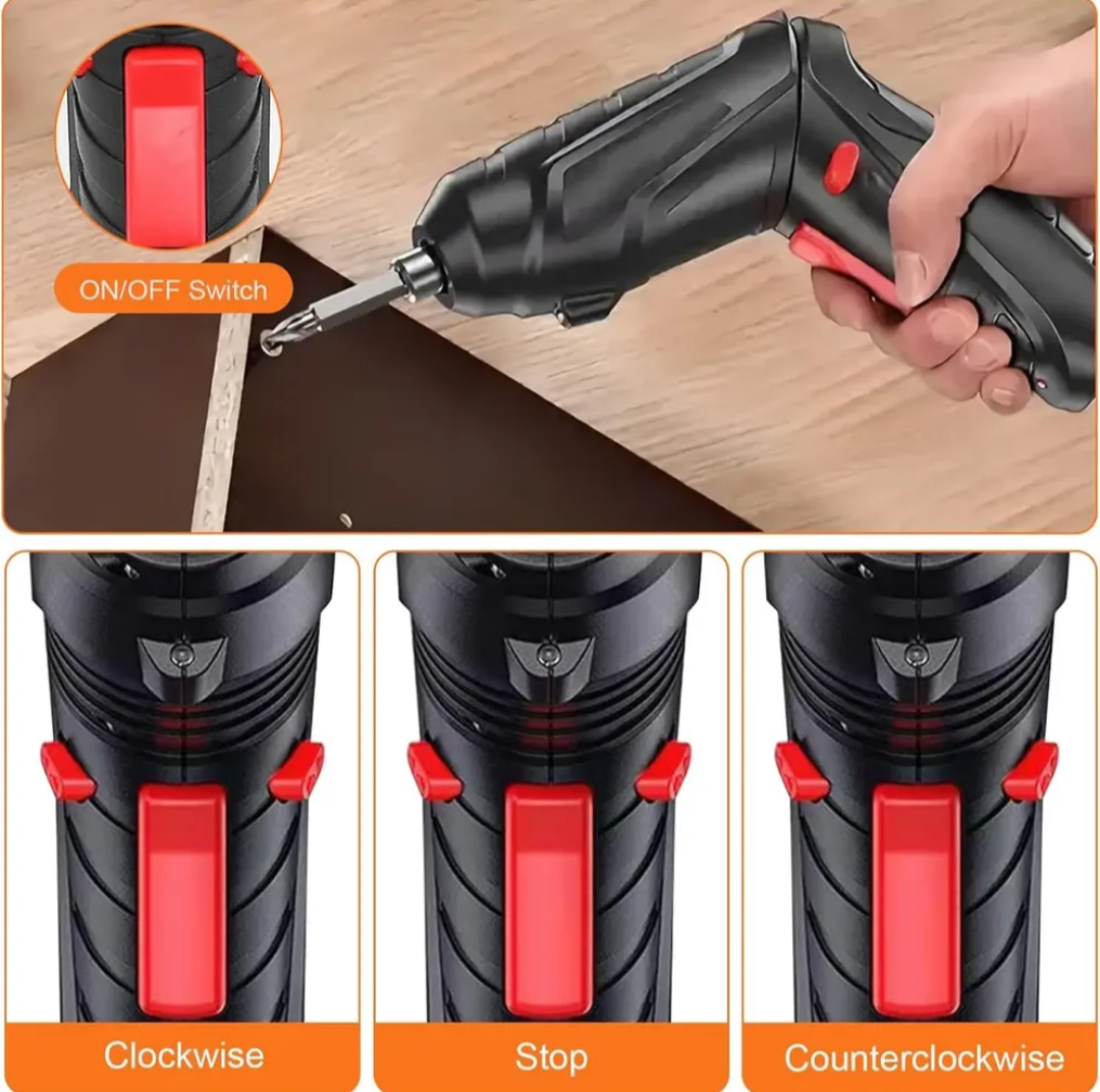 Mini Destornillador Inalámbrico Recargable de 4.8V con 58 Piezas para Bricolaje en el Hogar