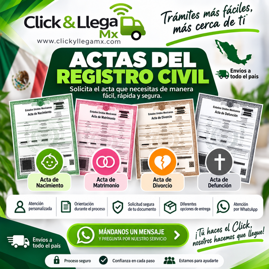 Actas de Nacimiento, Matrimonio, Divorcio, Defunción Originales, Verificables